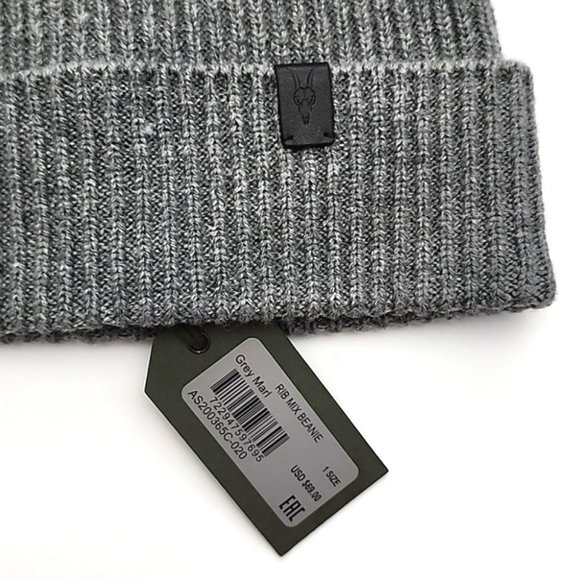 AllSaints Unisex Merino Wool Blend Knit Charcoal Grey Rib Mix Beanie Size OS - Picture 4 of 10